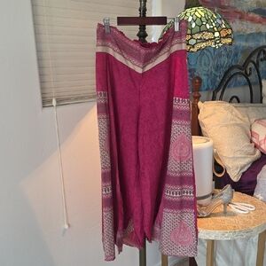 India Boutique Wide-Leg Pants in Fuschia with Cream Trim